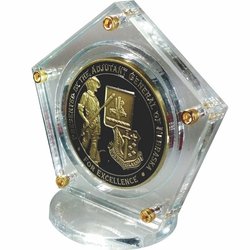 Pentagon Clear Acrylic Coin Display with Real Gold Plated Fasteners.jpg