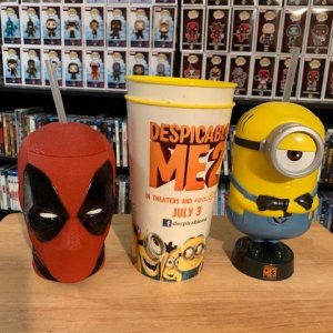 Deadpool and Dispicable Me cups