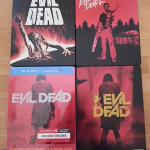 My evil dead steels in one picture.

Evil Dead UK
Evil Dead 2 Zavvi Exclusive
Evil Dead (2013) Target Exclusive
Evil Dead (2013) Zavvi Exclusive
