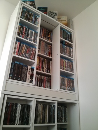BluRays at the front and DVDs behind.

There's 2 media units here, one on top of the other, purchased from ISME.com at £70 each.